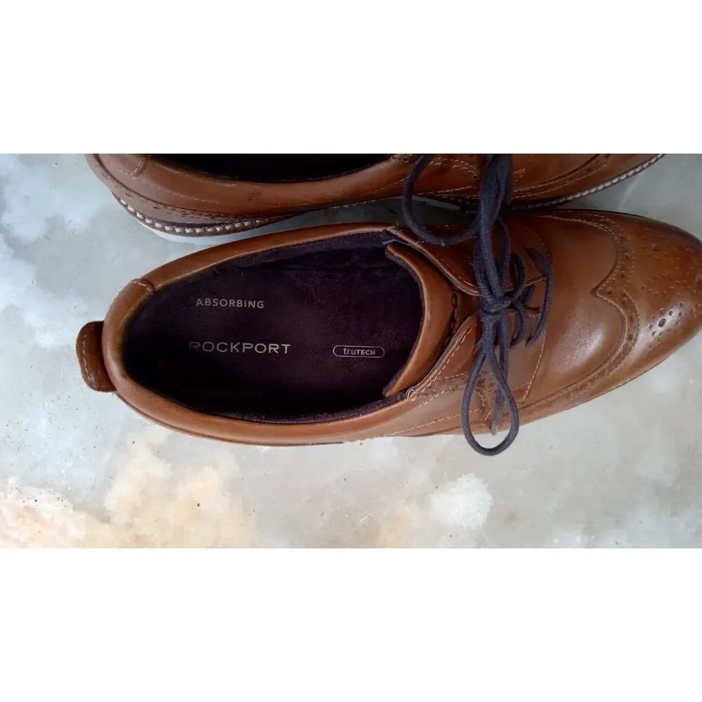 Rockport Men's Marshall Wingtip Oxford Cognac Leather Men's Size 9M